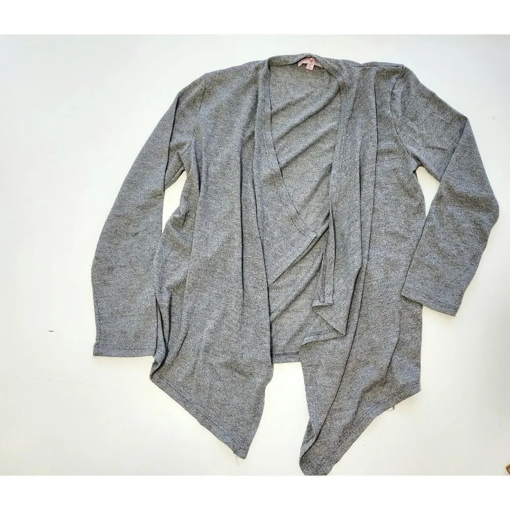 Girls Size XL Poof Gray Cotton-Blend 3/4 Sleeve Open Cardigan Sweater Shirt Top